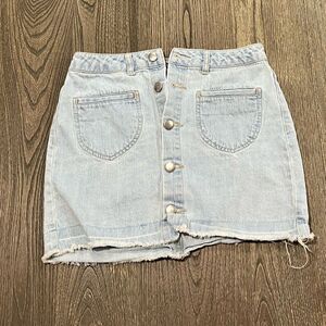 Forever 21 Womens Light Denim Above Knee Skirt Button Front Raw Hem Blue Size S